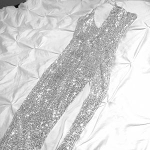 Silver Long Sparkle Dress Small